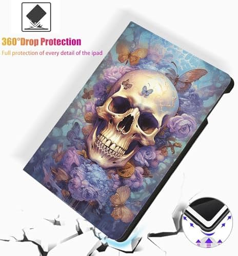 for Microsoft Surface Pro 11/10/9-13" 2024/2022 Tablet Case,Auto Wake/Sleep,Adjustable Stand Protective Cover - Skull Butterfly Flower