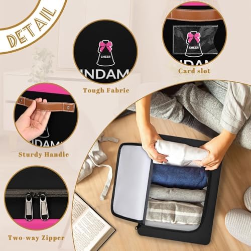 Custom Storage Basket with Zipper Lid, Cheer Cheerleader Foldable Fabric Storage Boxes Decorative Closet Shelves Clothes Organizer Container Cubes with Handle 1PCS