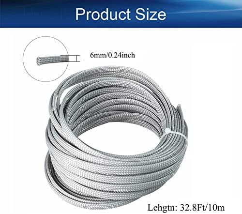 Bettomshin 1Pc 32.8Ft(10m) Cable Management Sleeve, 1/4"(6mm) Width PET Grey Cord Protector, Wire Loom Tube Insulated Split Sleeving for USB Cable Power Cord Organizer Video Cable Hider