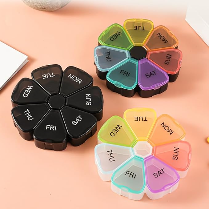 Travel Pill Organizer 7-Day Weekly Vitamin Medicine Case Dispenser | Portable Medication Box for Meds, Mineral, Fish Oil, DHA, Turmeric, Supplement, Capsule, 7 Compartment Daily Pill Reminder