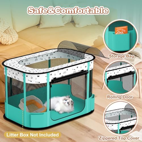 Portable Cat Playpen, 8-Rod Reinforced Kitten Dog Playpens, Foldable Play Pen for Indoor Cats Enclosed Pet Puppy Doggy Outdoor, Collapsible Tent Kennel Cage House(32"x24"x22")