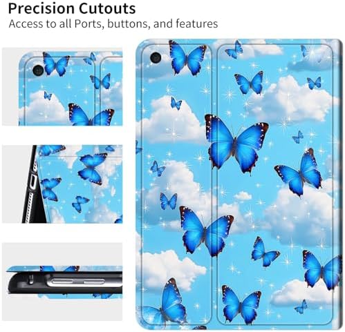 for Samsung Galaxy Tab A9 8.7 Inch 2023 (SM-X110/X115/X117) Case | Slim Leather Smart Cover with Multi-Angle Anti-Slip Stand [Auto Wake/Sleep] Shell for Women Men - Blue Butterfly White Cloud