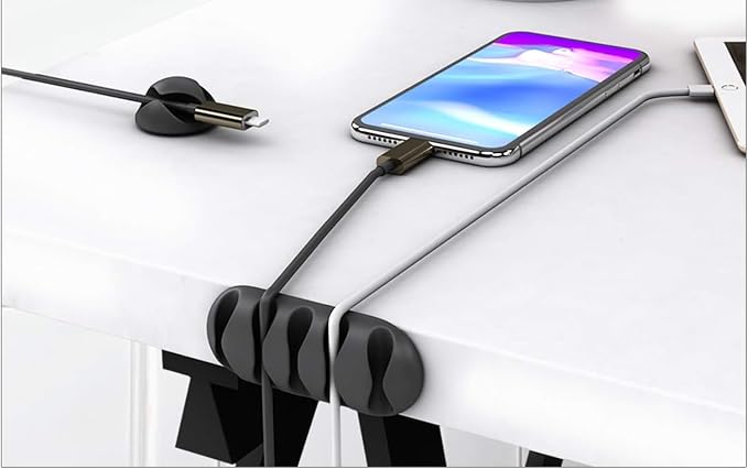 Desk Cable Management Cord Organizer, 16 Pack White Self Adhesive Cord Holder Cable Clips, Ideal Cable Organizer Wire Keeper for Desk, Nightstand, Phone Charger, Computer, Home, Office, Car