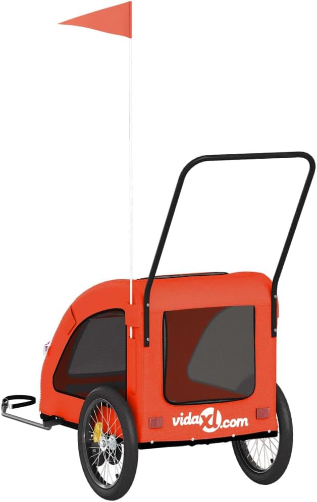 Pet Bike Trailer for Small Dogs, Foldable Bicycle Cargo Trailer with Iron Frame and Oxford Fabric, Includes Mesh Windows, Reflectors and Flag for Safety