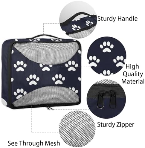 Dog Bones Paw 4 Set Packing Cubes Luggage Organizer Bags for Travel Accessories and Essentials, Dog Paws