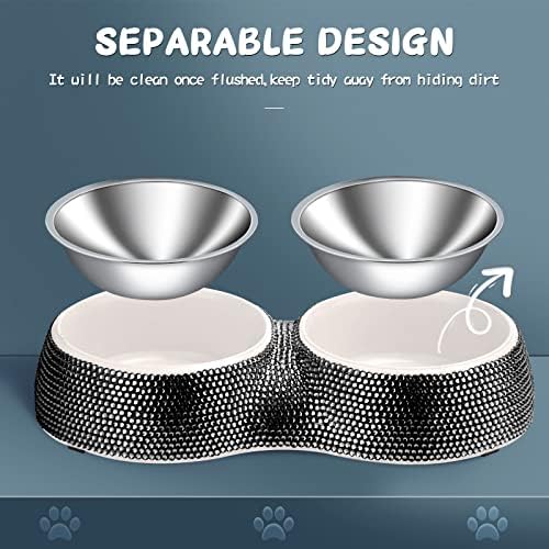 eing Dog Bowls Double Dog Water and Food Bowls Stainless Steel Bowls with Non-Slip Resin Station and Bling Rhinestones, Pet Feeder Bowls for Puppy Medium Dogs Cats Puppy Pets,Black