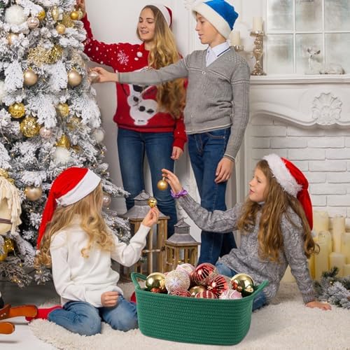 OIAHOMY Woven Basket, Gift Basket Empty with Gift Bags and Ribbons, Rope Baskets for Baby Showers, Storage Baskets with Handles for Nursery, Pet Toy Organizer - Christmas White
