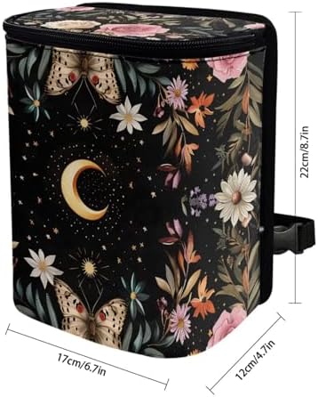 Daisy Moon Print Cars Trash Can with Lid Car Garbage Can Car Waste Basket, Leak-Proof Cars Trash Bin, Van Truck Trash Hanging Sedan Accessories Interior Organizer Bag
