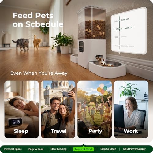 Frienhund Timed Automatic Cat Feeder 2 Cats with Slow Feed: Dual Automatic Dog Feeder with Information Visualization, Programmable Auto Cat Food Dispenser for Multiple Pets,Detachable for Clean-29 Cup