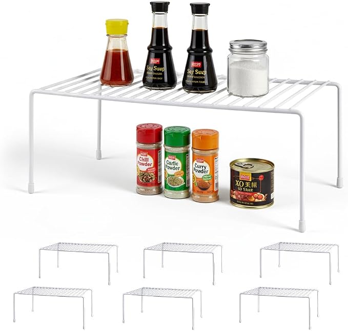 6-Pack Medium (13x8.5inch) Kitchen Organizer Rack, Kitchen Shelves for Spice Organization for Cabinet, Pantry Organizers and Storage, Spice Rack, Desk Organizer, White