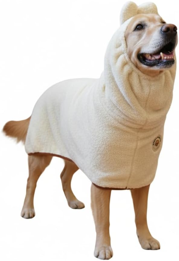 DERPYCHAPPY Premium Dog Towel Robe & Dog Bathrobe for Drying Dogs Made in Korea | Super Absorbent Quick & Adjustable Microfiber Bath Towel for Cats & Puppy Robes After Bath | Soft Warm Coat (Beige,S)