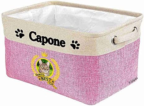 Custom Name Collapsible Dog Toy Storage Basket Bin World's Best Cat Elegant Cat Foldable Pet Toy Box Closet Shelf Baskets Organizer for Bedroom Home Dog Cat with Handles Pink