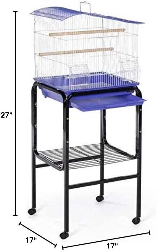 Prevue Pet Products Bird Cage Stand with Shelf, Black (SP445BLK) | Small Metal Cage Stand with Rolling Wheels, Bird Stands for Inside with Storage