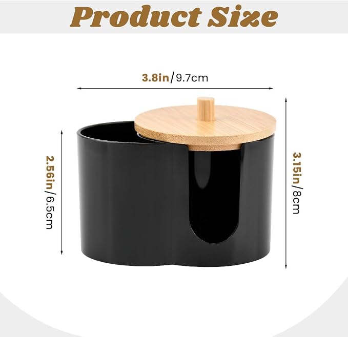 Qtip Holder Dispenser, Dual Compartment Cotton Swab Organizer | Black Dual Compartment Organizer With Dustproof Lid For Cotton Swabs And Pads, Helping Keep Bathroom Countertops Neat.
