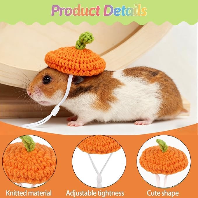 4 Pcs Hamster Hats Mini Party Hats for Small Animals, Cute Hand Knitted Beret Tiny Hats for Snakes Lizards Bearded Dragon Guinea Pig Bunny Reptile Hamster Pet Clothes Holiday Party Costume Accessories