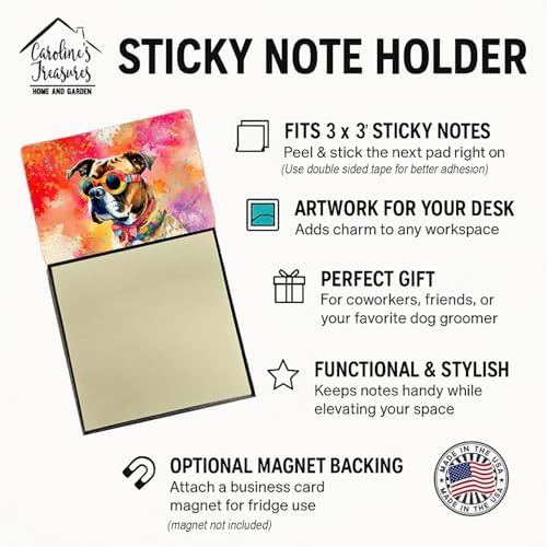 Caroline's Treasures Boxer Hippie Dawg Sticky Note Holder Refillable Dispenser Self-Sticky Note Pads, Memo Pads Blank Desk Accessories