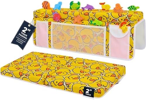 Bath Kneeler –8 Suction Cups & 2" Thicker Padding.Certified Bath Kneeling Pad for Bath Tub & 5 Bath Toy Organizer. Fast Dry Bath Kneeler and Elbow Rest Pad Set. Baby Bath Essentials by Supa Ant-Duck