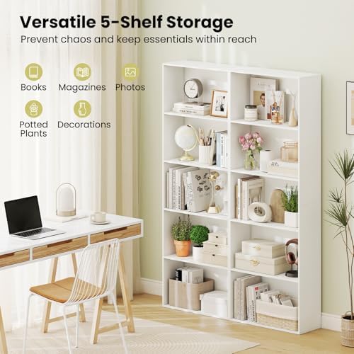 Giantex 5-Tier Bookshelf, Freestanding Bookcase with 5 Open Shelf, Modern Display Shelf, Storage Organizer for Living Room Bedroom Home Office