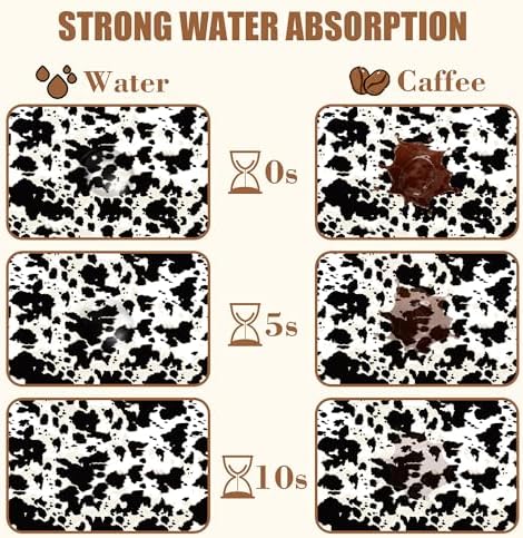 Dish Drying Mat Cow Print Coffee Bar Mat for Countertop Absorbent Hide Stain Rubber Backed Dish Drainer Rack Pad Espresso Machine Dining Room Decoration 11.8 x 19.7 Inch