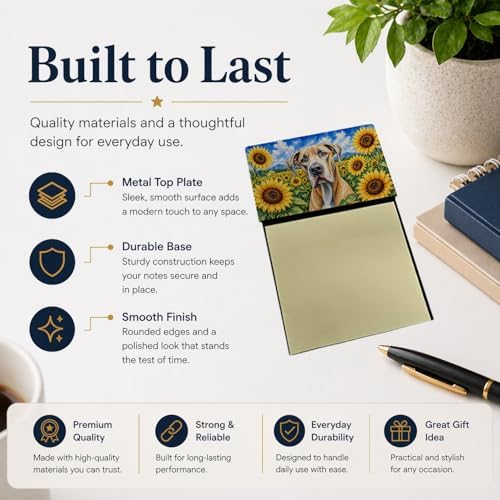 Caroline's Treasures Great Dane in Sunflowers Watercolor Sticky Note Holder Refillable Dispenser Desk Accessory 3x3 Pad Gift