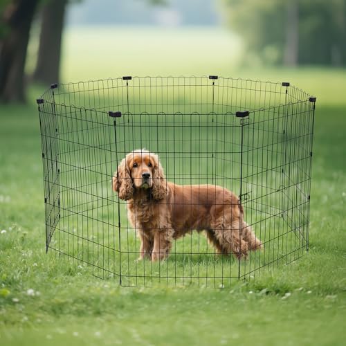 Amazon Basics Portable Foldable Octagonal Metal Exercise Dog Playpen, Indoor/Outdoor Pet Fence, No Door, 8 Panels, Medium, 60 x 60 x 36 inches, Black