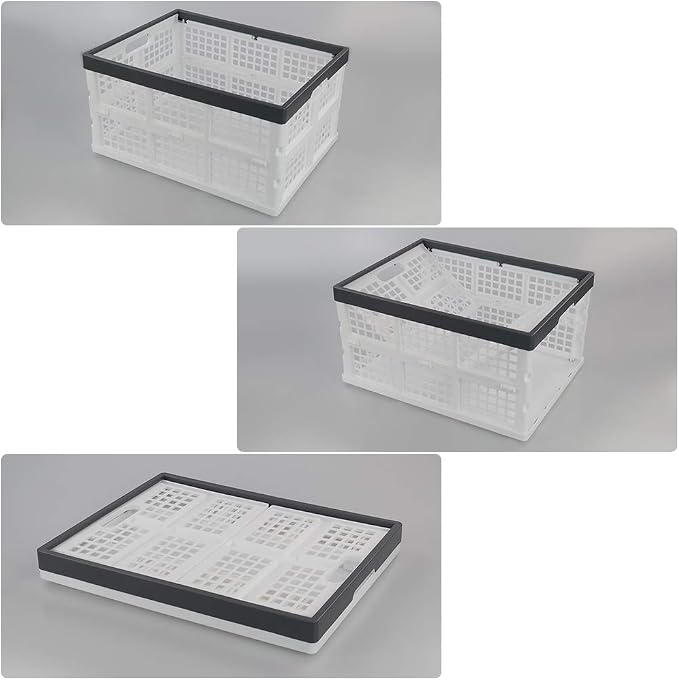 Teyyvn 3-Pack 30 L Plastic Stackable Collapsible Storage Crates | Folding Storage Baskets