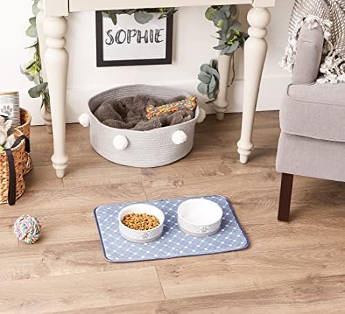 Bone Dry Machine Washable, Ultra Absorbent Pet Mat, 12x18, Stonewash Blue Trellis Print