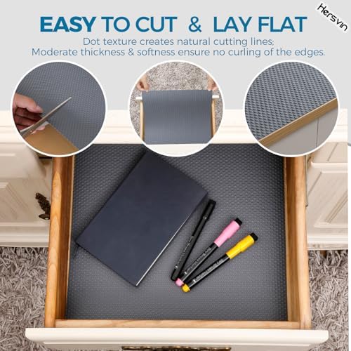 Hersvin Shelf Liners, 12in x 20ft Kitchen Drawer Mats, Non-Adhesive EVA Cupboard Protector, Cabinet Lining (Dark Gray/Dot)