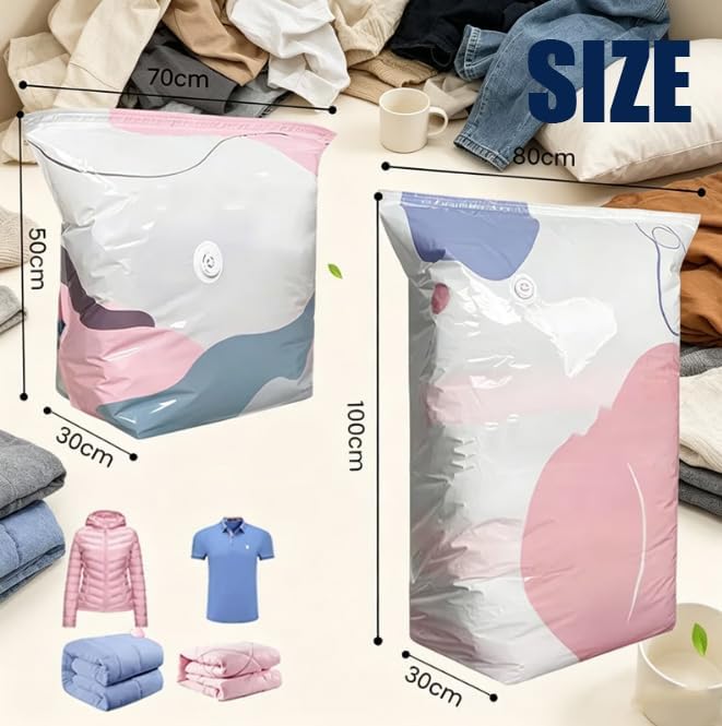 No Pump Vacuum Storage Bags, Heavy Duty Space Saver Bags for Bulky Bedding and Clothes, Press and Seal Compression Bags, No Pump Needed For Dorm And Home Organizing & Packing