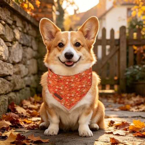 Fall Dog Bandana, Autumn Harvest Triangle Bid Scarf with Laeves Pattern, Cotton Pet Kerchief for Girl Boy Dogs or Cats, Cute Puppy Bandana Fancy for Dogs