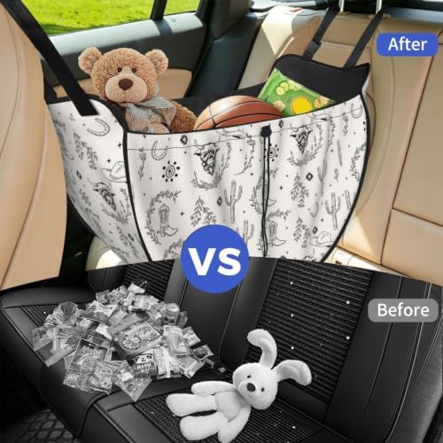 Country Western Cowboy Car Seat Organizer Backseat Storage Bag, Large Waterproof Vehicle Organizer With Adjustable Straps For Gear Essentials, Fits Most Cars