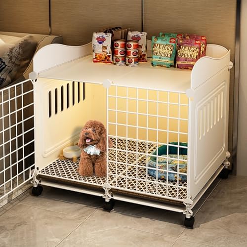 Portable Dog Crate with Wheels and Top Shelving, Easy to Install and Clean, Ideal for Puppy and Small to Medium Dogs, Durable Enclosure for Home or Travel(75 * 49 * 59cm)
