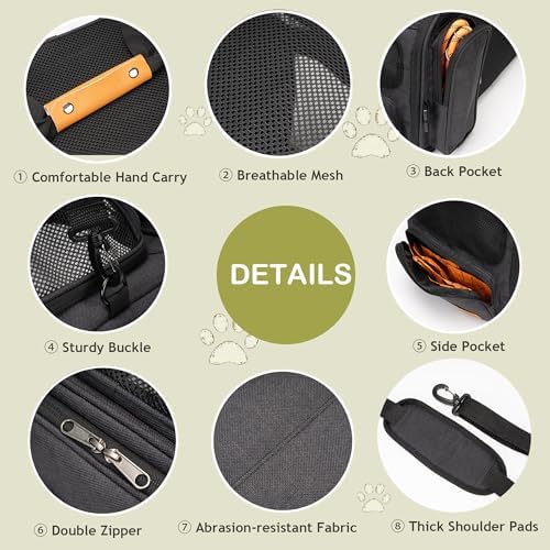 JUNGYOON Cat Carrier, Expandable Airline-Approved Soft-Sided Pet Travel Bag for Cats, Small Dogs & Small Pets, Breathable Mesh Design with Multi-Pockets & Fleece Pad (Dark Grey)