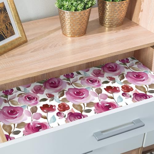 HAOKHOME Self Adhesive Shelf Liner Purple Rose Floral Cabinet Drawer Liners | Peel and Stick Contact Paper Kitchen Cupboard Dresser Drawes Waterproof Bathroom Countertop Wire Decorative 17.3in x 6.5ft