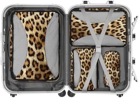 Leopard Print 4 Set Packing Cubes Luggage Organizer Bags for Travel Accessories and Essentials, Cheetah Wild Safari