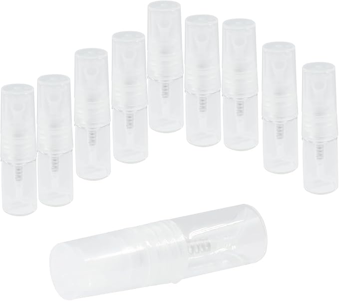 2ml Mini Spray Bottle, 10 Pack Glass Refillable | Fine Mist Travel Atomizer, For Fragrance Oils & Perfume, Small Sample Containers, Clear