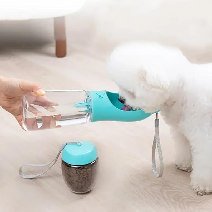 Outdoor Water Bottle for a Dog, Portable pet Water Bottle with Food Container, Leak Proof Dog Travel Water Bottle, Dog Water Bottle for Outdoor Walking and Hiking (White, 12 OZ)