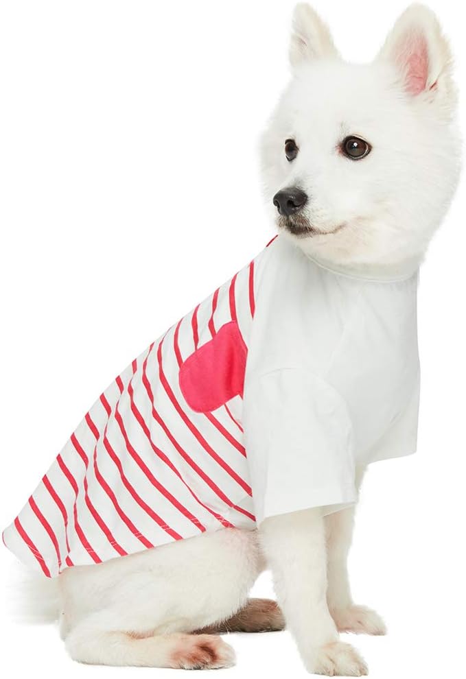 Blueberry Pet Soft & Comfy Summer Vacation Beach Cotton Dog T-Shirt in Pink Stripes, Sea Lover Shirt Tank Top Clothes, Back Length 20", for Large Dogs