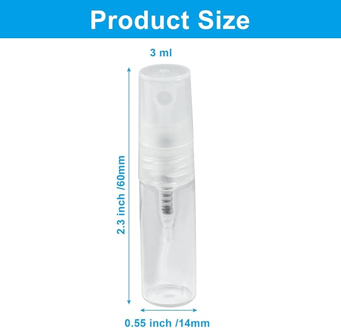 3ml Mini Spray Bottle, 10 Pack Glass Refillable | Fine Mist Travel Atomizer, For Fragrance Oils & Perfume, Small Sample Containers, Clear