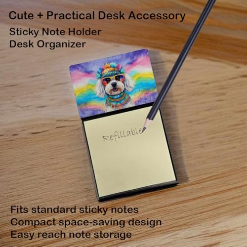 Caroline's Treasures Bichon Frise Hippie Dawg Sticky Note Holder Refillable Dispenser Self-Sticky Note Pads, Memo Pads Blank Desk Accessories