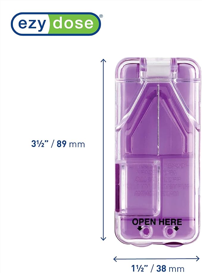 Ezy Dose Pill Cutter & Splitter, Built-in Pill Dispenser, Purple | Easy-Cut Stainless Steel Blade for Tablets, Vitamins, Medication, Portable Pill Cutter for Seniors, Pets, Travel-Size