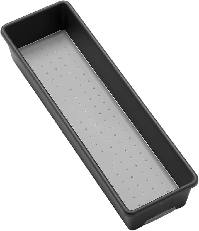 madesmart Classic 13 x 4 Long Storage Bin, Granite | non slip feet, rounded corners, open compartment, soft grip lining, utensils tools supplies, office craft items, woman owned
