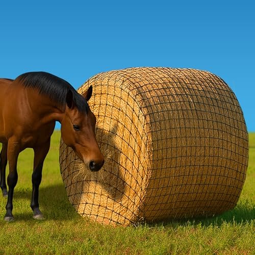 5x5 ft Round Bale Hay Net for Horses – 2 Inch Hole Slow Feeder – 4x4 and 6x6 Sizes Also Available – Knotless Mesh Design – Easy to Put On Over Bales – Built for Everyday Horse Feeding