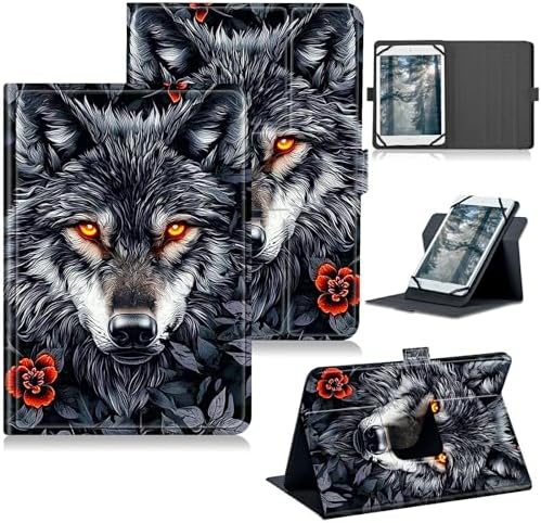 Universal Tablet Case for T-Mobile Revvl Tab 2 10.1" Model:9185W 2025/Revvl Tab 5G 10.36" 2023, 360 Degree Rotating Kickstand Protective Stand PU Leather Shell Cover for 9"-10.5", Grey Wolf