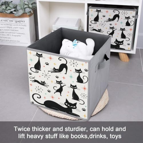Black Cats And Stars Storage Bin with Handles, Oxford Fabric Foldable Storage Cube Organizer for Clothes, Towels, Bedroom, Living Room, Home Organization
