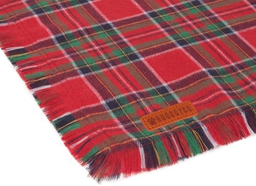 ADOGGYGO Christmas Dog Bandanas with Tassels Edges, Stylish Plaid Dog Christmas Scarf Bib, Multiple Sizes Offered, Plaid Bandanas for Small Dogs (Small)