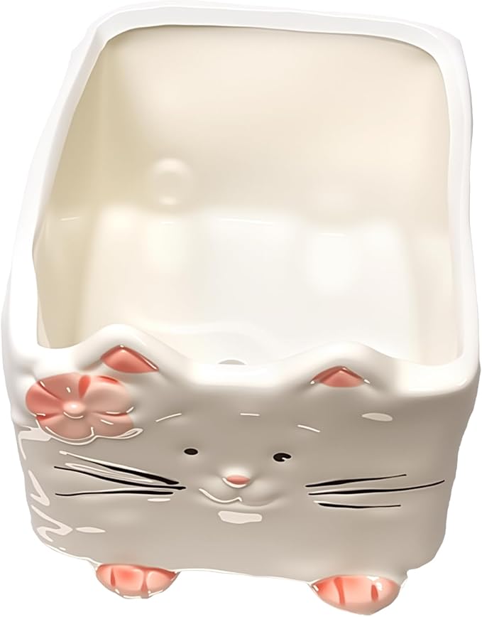 Ceramic Cat Pen Pencil Holder, Cute Desk Organizer for Office and School | Cat Shaped Design for Pens, Makeup Brushes and Plants, Cute Decor Gift for Women, Moms and Birthdays