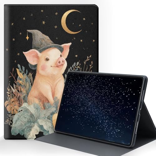 for Samsung Galaxy Tab A 10.1 2019 (SM-T510/T515/T517) Tablet Protective Cover with Adjustable Stand and Magnetic Auto Wake/Sleep,Cute Pig Wizard