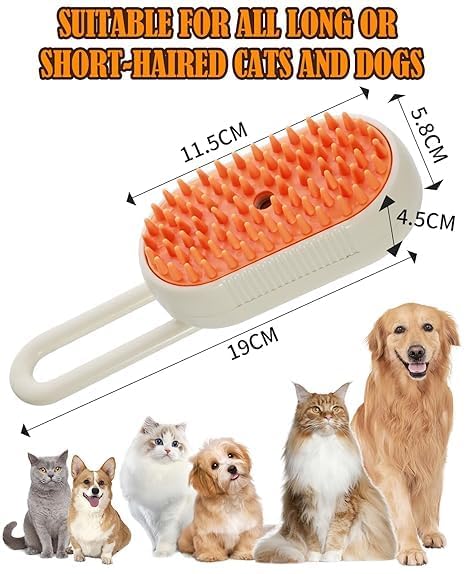 Cat Steam Brush for Shedding - 3 in 1 Pet Steam Brush for Dogs and Cats - Adjustable Dog Steamy Brushes for Grooming and Massage, Removing Tangled and Loose Hair (Beige)