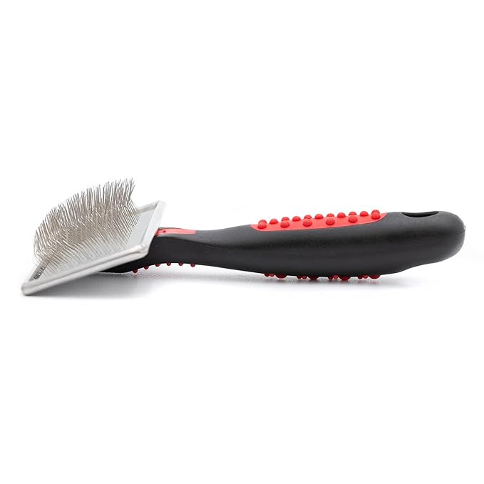 Jeffers Pet Non Slip Slicker Grooming Brush – Soft Flexible Pins, Red & Black Handle. Detangling Grooming Tool for Dogs & Cats w/Short, Long, Thick & Curly Coats, Easy Storage, Travel Size - Medium